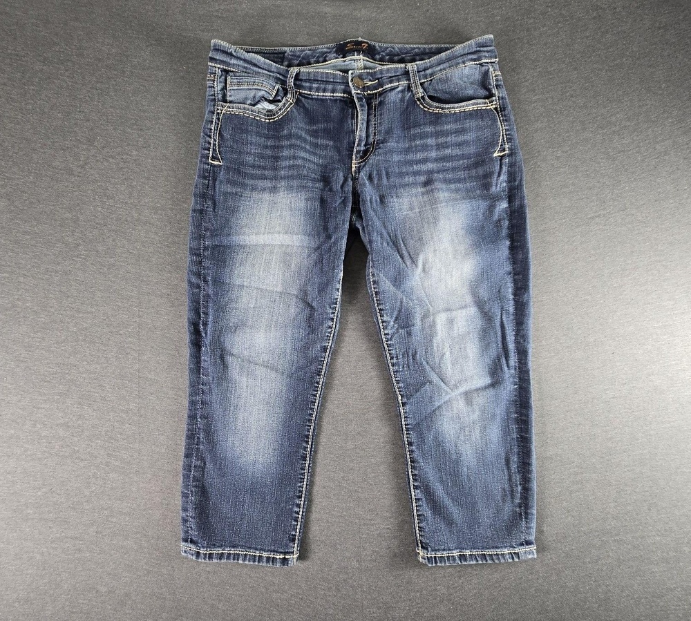Seven7 Capri Jeans Womens 12 Blue Mid Rise Stretch Embroidered Denim Pants